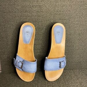 Zara Women's Denim Blue Slide Sandals
